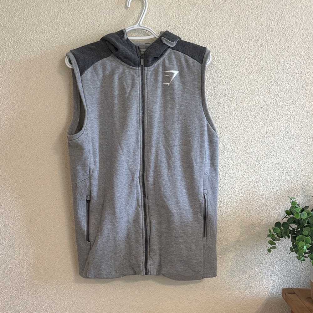 Gymshark Gray and Black Sleeveless Hoodie